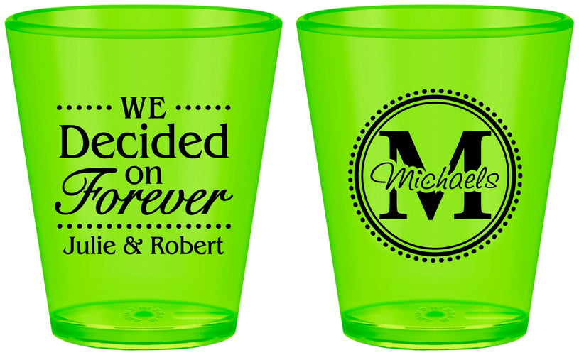 Custom Wedding Plastic Shot Glasses - Monogram | 435