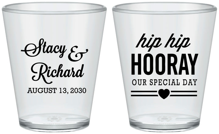 Custom Wedding Plastic Shot Glasses - Hip Hop Hooray | 436