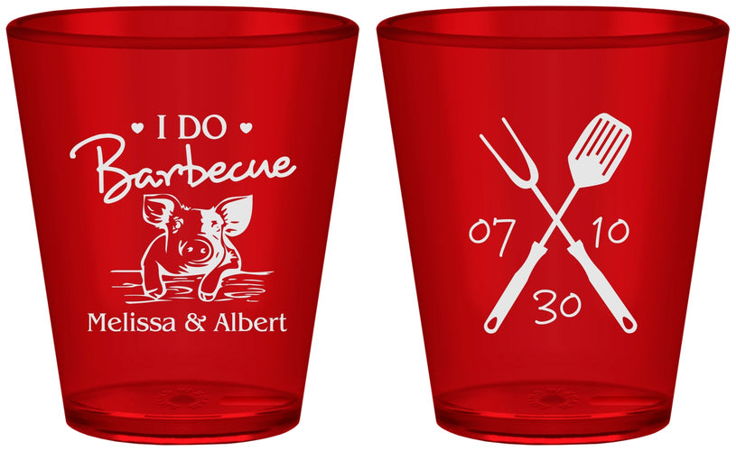 Custom Wedding Plastic Shot Glasses - I Do Barbecue Bbq | 446