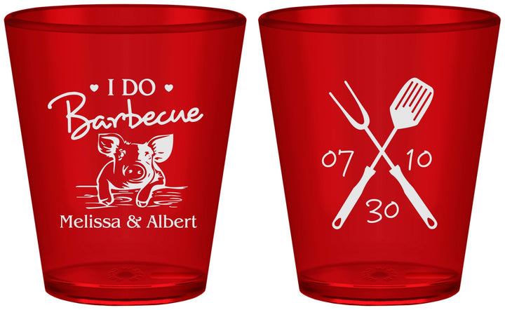 Custom Wedding Plastic Shot Glasses - I Do Barbecue Bbq | 446
