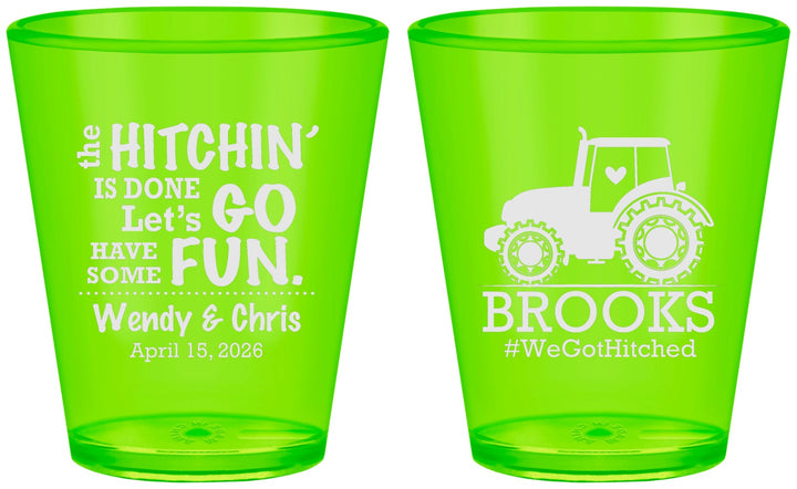 Custom Wedding Plastic Shot Glasses - Tractor Hitchin | 448