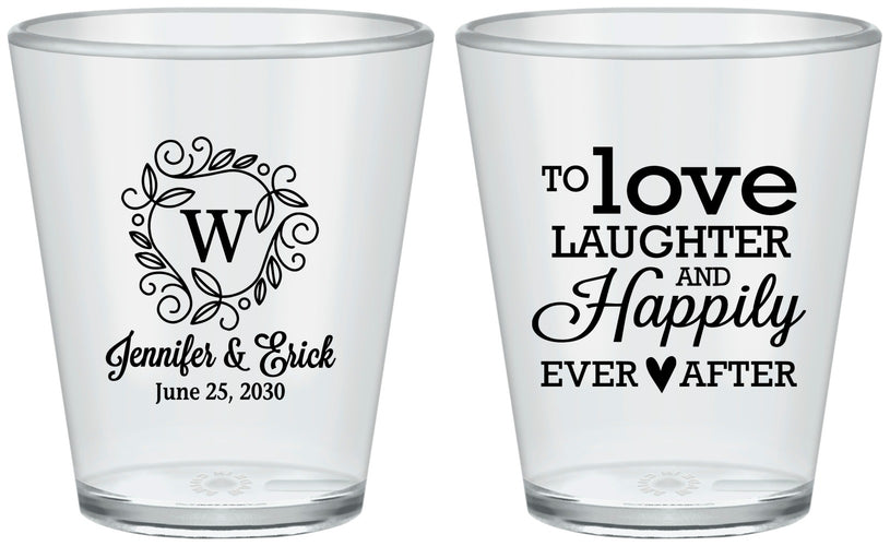Custom Wedding Plastic Shot Glasses - Love Laughter Happily | 461