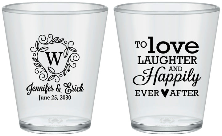 Custom Wedding Plastic Shot Glasses - Love Laughter Happily | 461