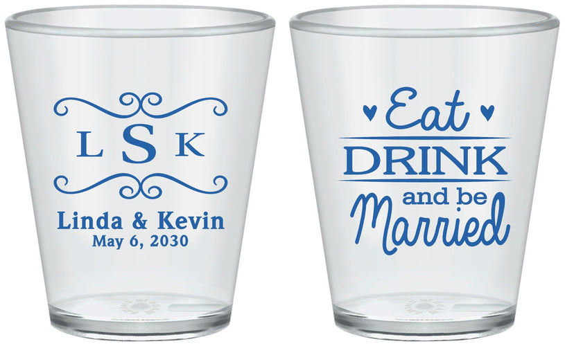 Custom Wedding Plastic Shot Glasses - Eat Drink Be Married | 463