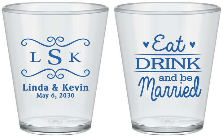 Custom Wedding Plastic Shot Glasses - Eat Drink Be Married | 463