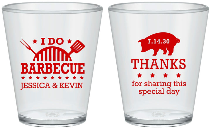 Custom Wedding Plastic Shot Glasses - I Do Barbecue Bbq | 470