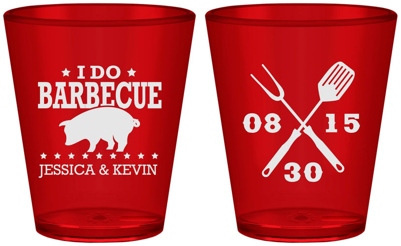 Custom Wedding Plastic Shot Glasses - I Do Barbecue Bbq | 473