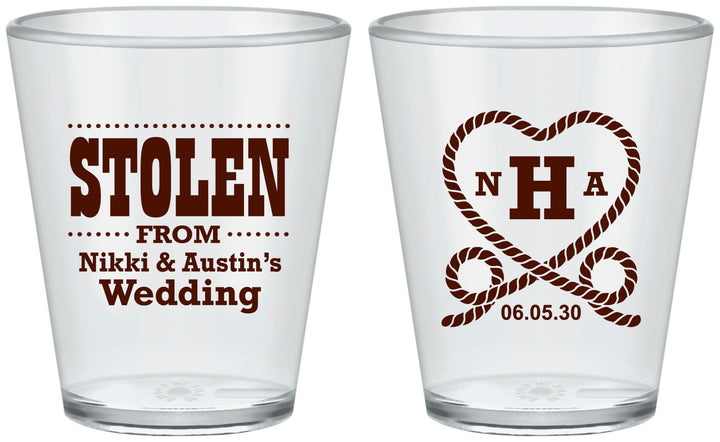 Custom Wedding Plastic Shot Glasses - Stolen Monogram | 474