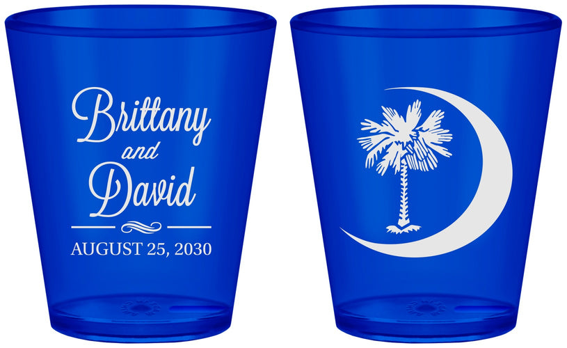 Custom Wedding Plastic Shot Glasses - Palmetto Tree | 478