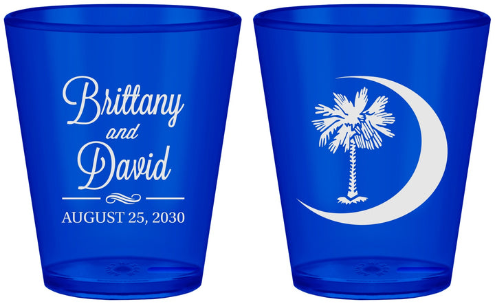 Custom Wedding Plastic Shot Glasses - Palmetto Tree | 478