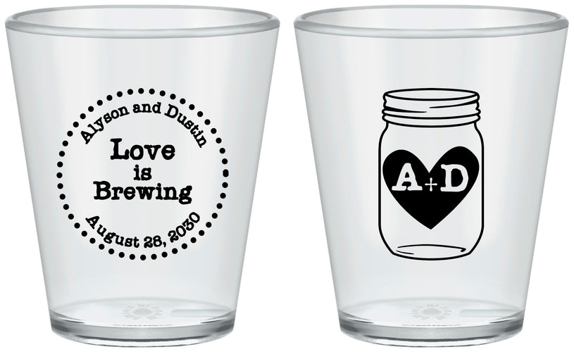 Custom Wedding Plastic Shot Glasses - Love Is Brewing | 486
