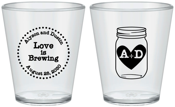 Custom Wedding Plastic Shot Glasses - Love Is Brewing | 486