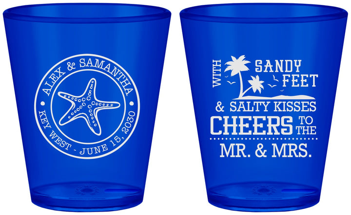 Custom Wedding Plastic Shot Glasses - Sandy Feet Salty Kisses | 488
