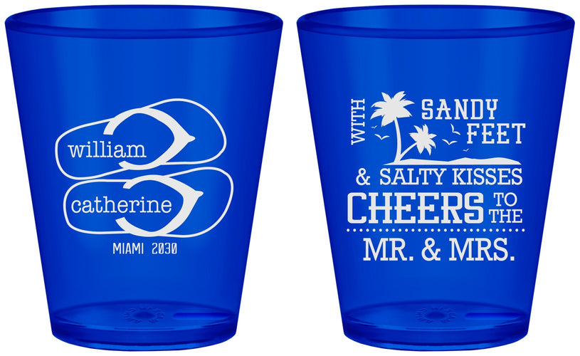 Custom Wedding Plastic Shot Glasses - Sandy Feet Salty Kisses | 490