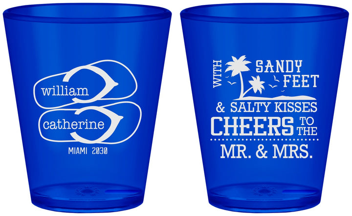 Custom Wedding Plastic Shot Glasses - Sandy Feet Salty Kisses | 490