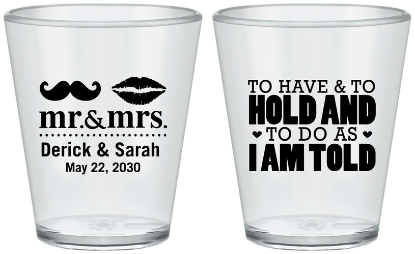 Custom Wedding Plastic Shot Glasses - To Have And To Hold | 491