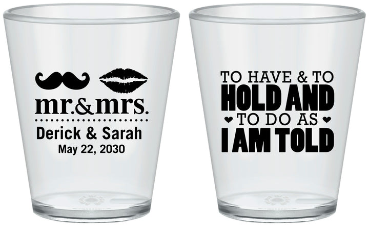 Custom Wedding Plastic Shot Glasses - To Have And To Hold | 491