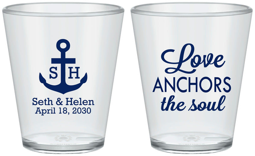 Custom Wedding Plastic Shot Glasses - Love Anchors The Soul | 494
