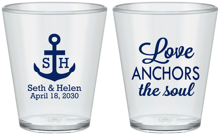 Custom Wedding Plastic Shot Glasses - Love Anchors The Soul | 494