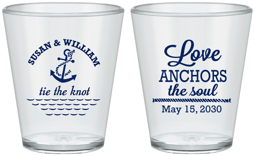 Custom Wedding Plastic Shot Glasses - Love Anchors The Soul | 498