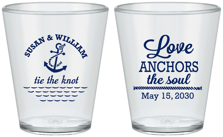 Custom Wedding Plastic Shot Glasses - Love Anchors The Soul | 498