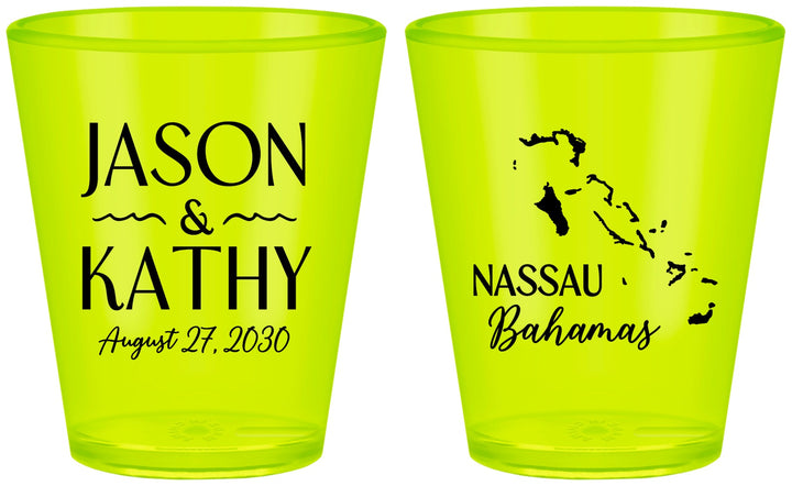 Custom Wedding Plastic Shot Glasses - Bahamas | 506
