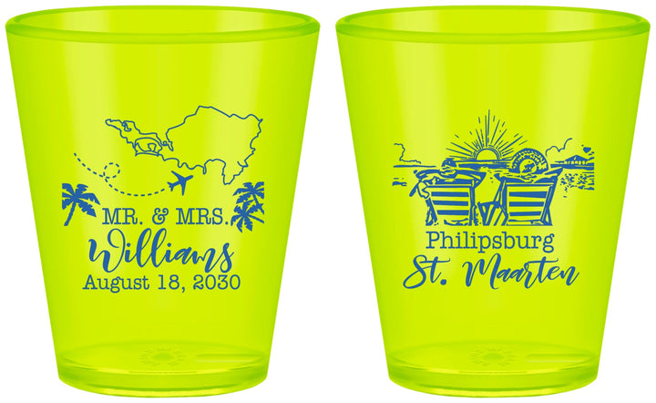 Custom Wedding Plastic Shot Glasses - St Maarten | 543