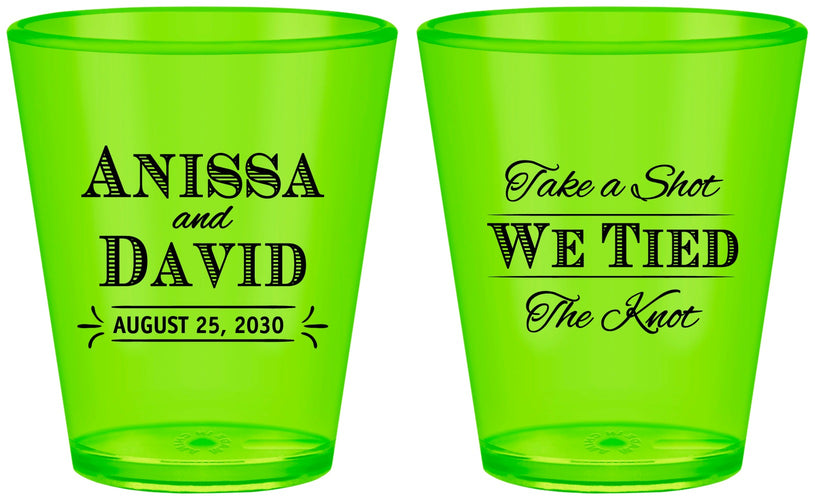 Custom Wedding Plastic Shot Glasses - Take A Shot We Tied The Knot | 551