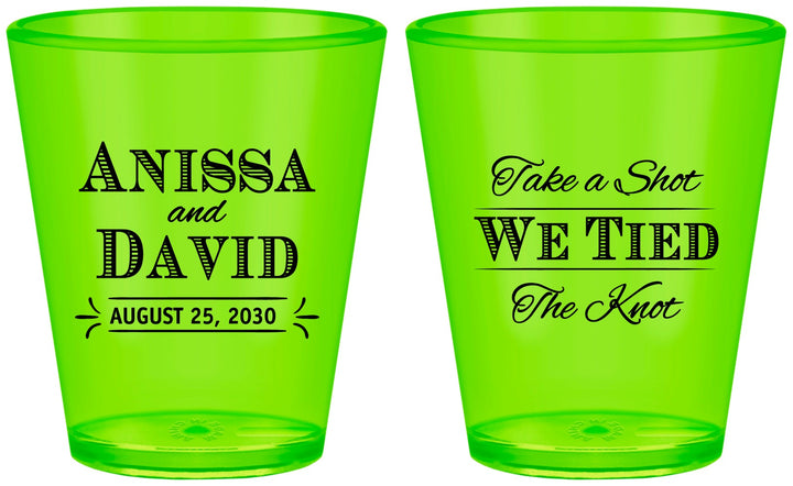 Custom Wedding Plastic Shot Glasses - Take A Shot We Tied The Knot | 551