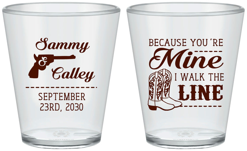 Custom Wedding Plastic Shot Glasses - I Walk The Line | 555