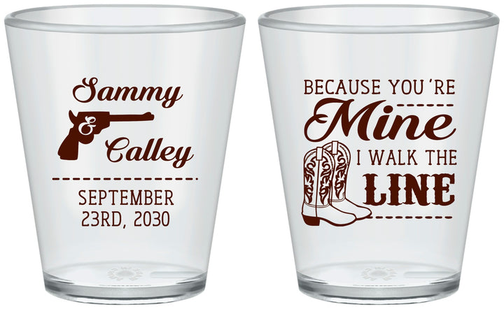 Custom Wedding Plastic Shot Glasses - I Walk The Line | 555