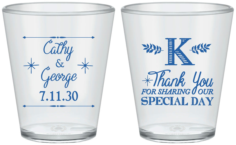 Custom Wedding Plastic Shot Glasses - Monogram | 556