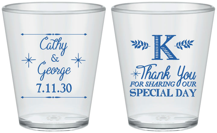 Custom Wedding Plastic Shot Glasses - Monogram | 556