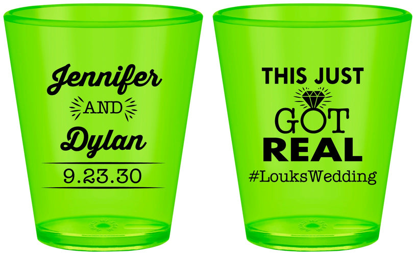 Custom Wedding Plastic Shot Glasses - Just Got Real | 557