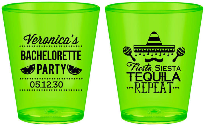 Custom Bachelorette Plastic Shot Glasses - Fiesta Siesta Tequila Repeat | 60000