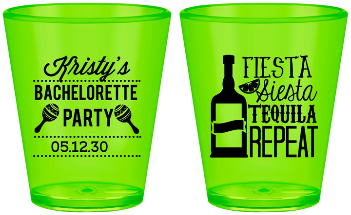 Custom Bachelorette Plastic Shot Glasses - Fiesta Siesta Tequila Repeat | 60002