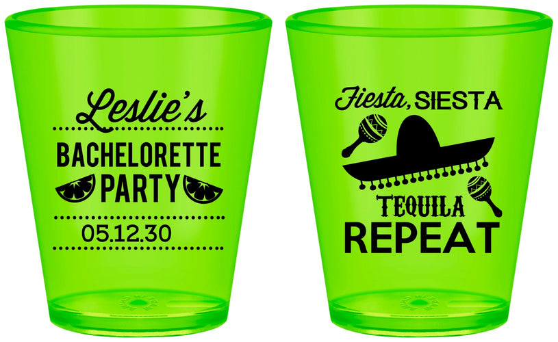 Custom Bachelorette Plastic Shot Glasses - Fiesta Siesta Tequila Repeat | 60003
