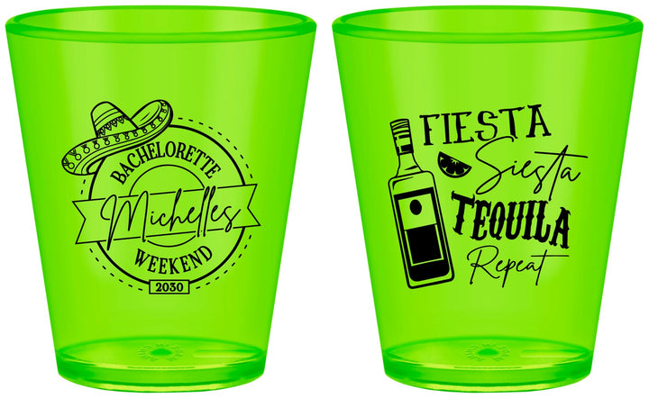 Custom Bachelorette Plastic Shot Glasses - Fiesta Siesta Tequila Repeat | 60004