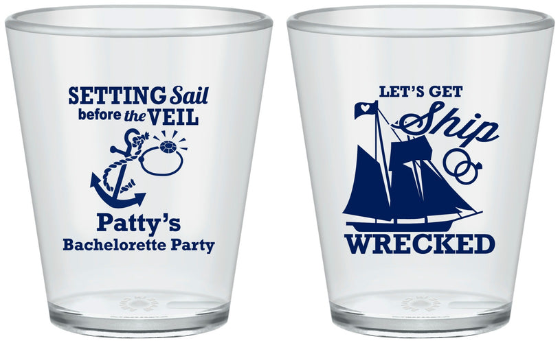 Custom Bachelorette Plastic Shot Glasses - Lets Get Ship Wrecked | 60011
