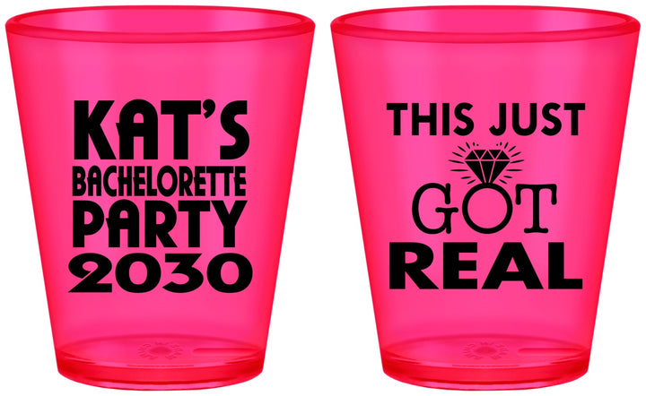 Custom Bachelorette Plastic Shot Glasses - This Just Got Real | 60013