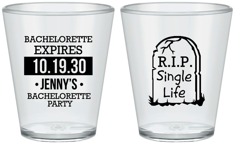 Custom Bachelorette Plastic Shot Glasses - Rip Single Life | 60014