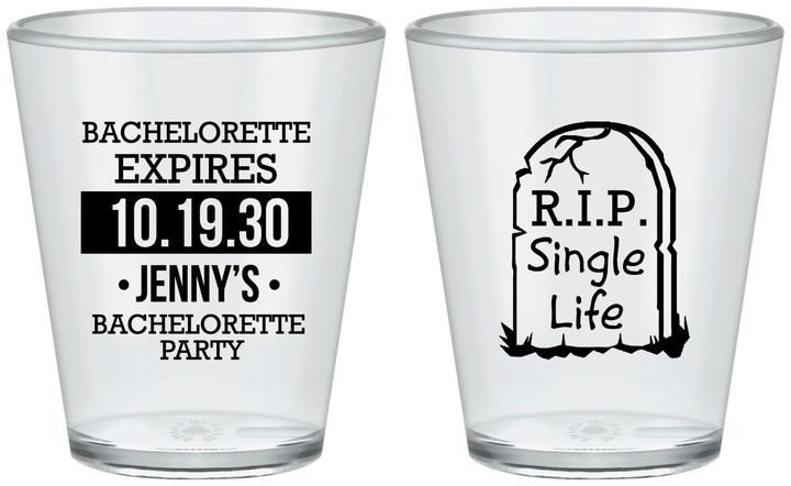 Custom Bachelorette Plastic Shot Glasses - Rip Single Life | 60014