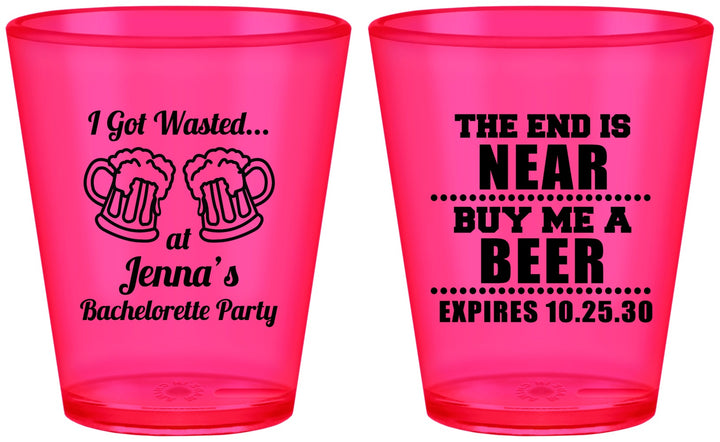 Custom Bachelorette Plastic Shot Glasses - I Got Wasted | 60015