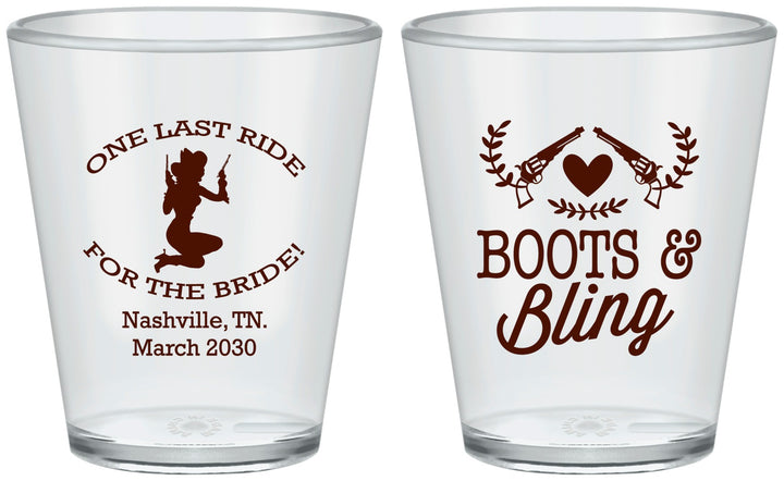 Custom Bachelorette Plastic Shot Glasses - One Last Ride | 60024