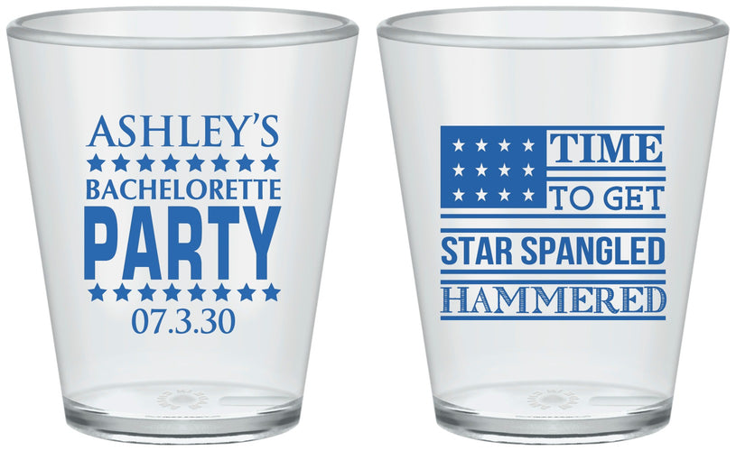 Custom Bachelorette Plastic Shot Glasses - Star Spangled Hammered | 60025