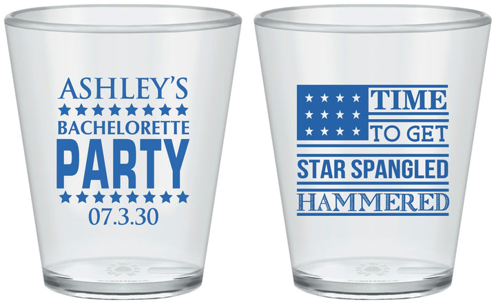 Custom Bachelorette Plastic Shot Glasses - Star Spangled Hammered | 60025