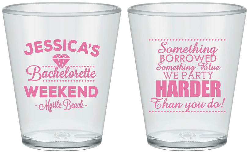 Custom Bachelorette Plastic Shot Glasses - Something Borrowed | 60028