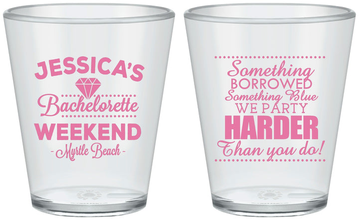 Custom Bachelorette Plastic Shot Glasses - Something Borrowed | 60028