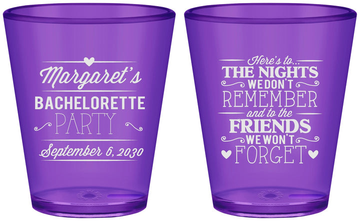 Custom Bachelorette Plastic Shot Glasses - Nights Remember | 60034