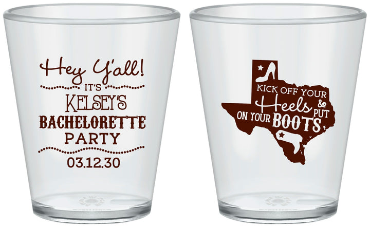 Custom Bachelorette Plastic Shot Glasses - Texas Cowgirl | 60041